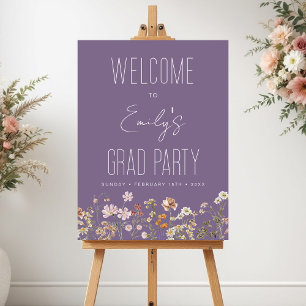 Boho Purple Wildflower Grad Party Welcome Sign