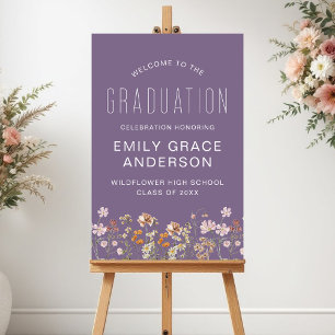 Boho Purple Wildflower Graduation Welcome Foam Board