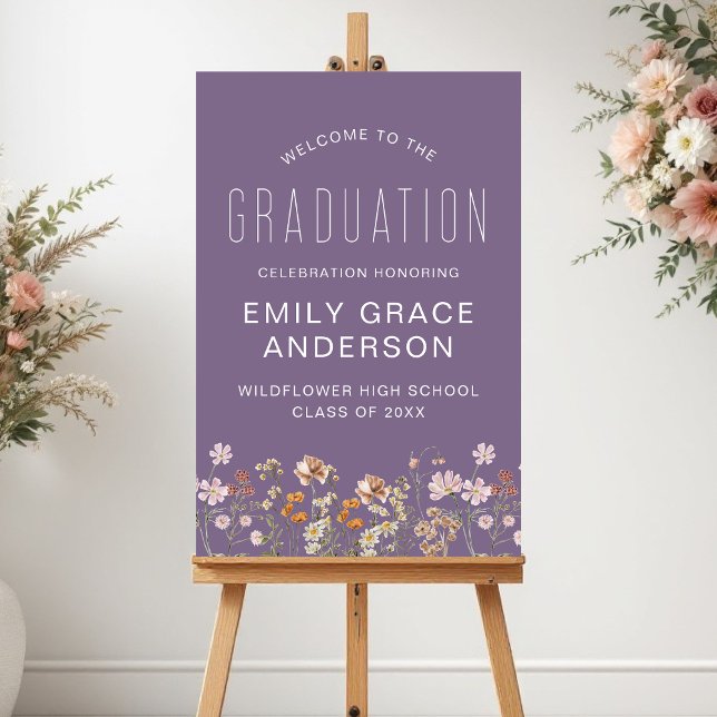 Boho Purple Wildflower Graduation Welcome Foam Board (Creator Uploaded)