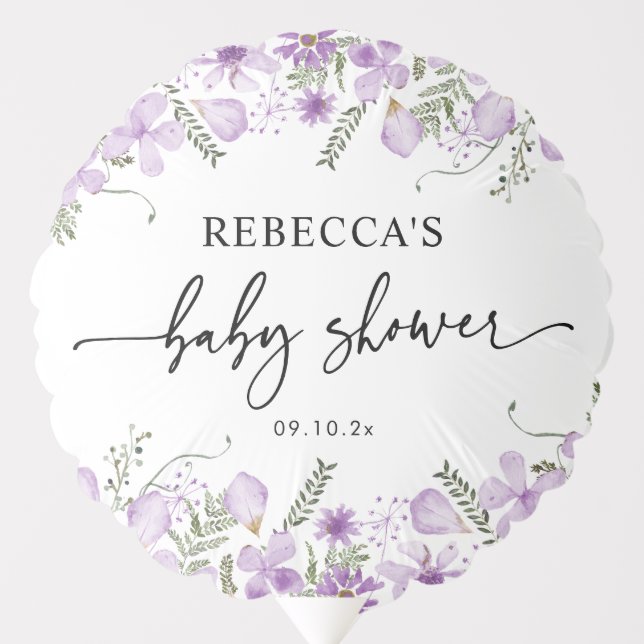 Boho Purple Wildflowers Baby Shower Balloon (Front)