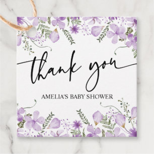 Boho Purple Wildflowers Baby Shower Favor Tags