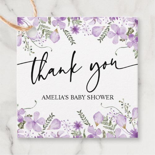 Boho Purple Wildflowers Baby Shower Favor Tags