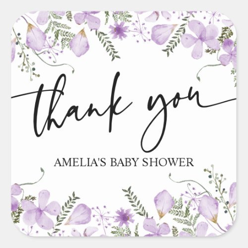 Boho Purple Wildflowers Baby Shower Favors Sticker