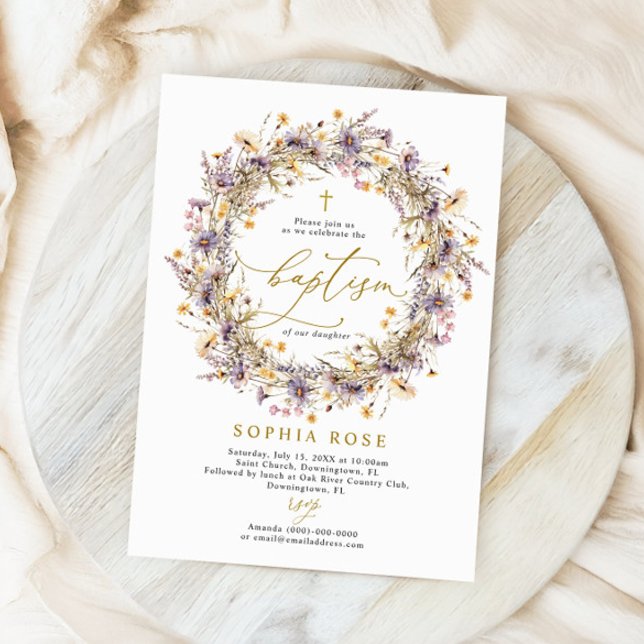 Boho Purple Wildflowers Baptism Invitation (Creator Uploaded)