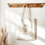 Boho Purple Wildflowers Bridesmaid Name Custom Tote Bag<br><div class="desc">Simple Light Purple Wildflowers Floral Boho Bridal Shower Custom Bridal Party Favor</div>
