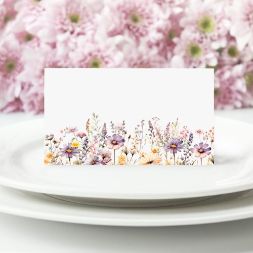 Boho Purple Wildflowers Wedding Place Card