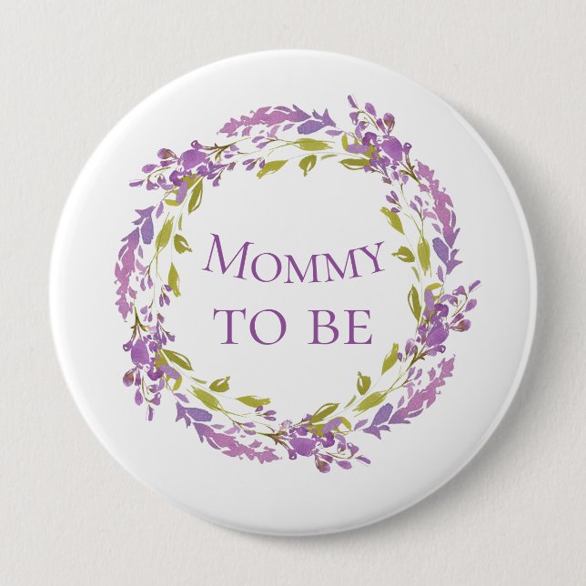 Boho Purple Wreath Mommy to be 4"  Button (Front)