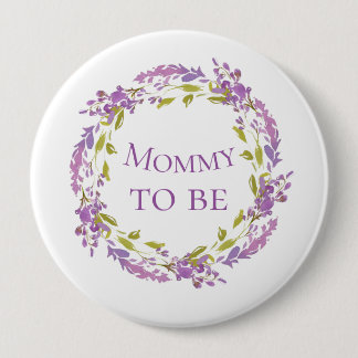 Boho Purple Wreath Mommy to be 4"  Button