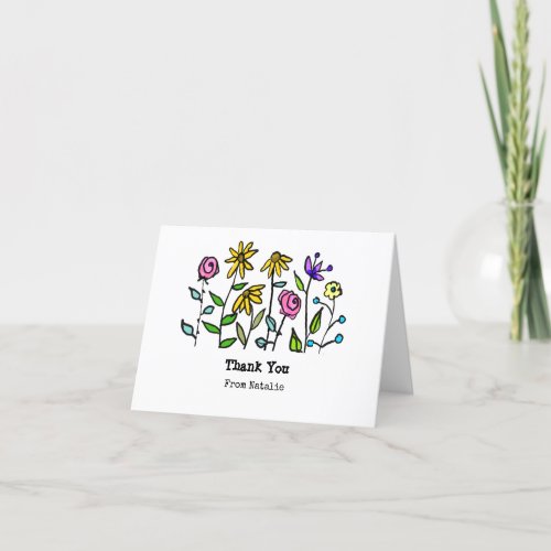 Boho Purple Yellow Wildflowers Personalized Retro Thank You Card