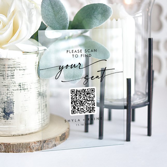 Boho QR Clear Acrylic Wedding Seating Chart Sign (Boho QR Clear Acrylic Wedding Seating Chart Sign)