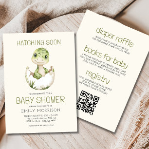 Boho QR Code Dinosaur Hatching Soon Baby Shower Invitation