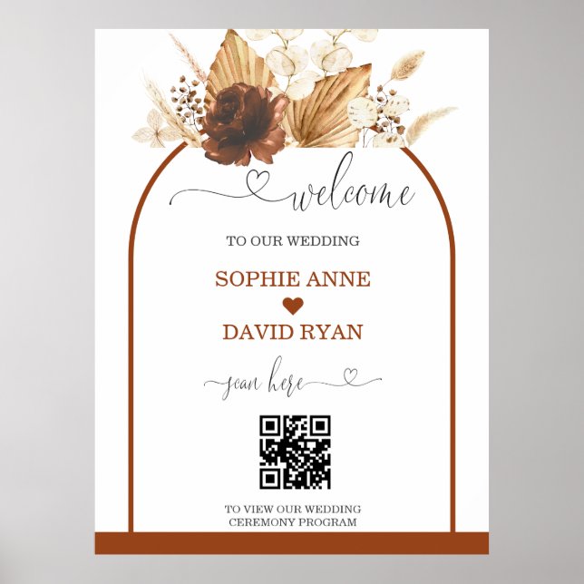 Boho QR Code Terracotta Arch Wedding Welcome Sign (Front)