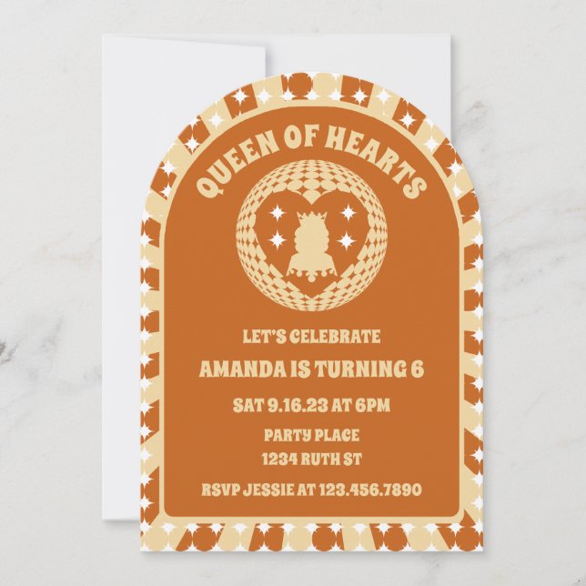 Boho Queen Of Hearts Birthday Party Arch Invitation (Front)