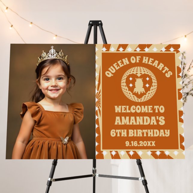 Boho Queen Of Hearts Birthday Photo Welcome Foam Board (In Situ (Stand))