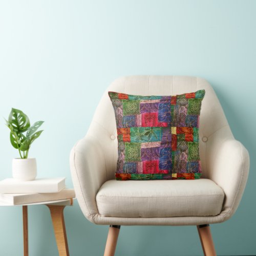 Boho Quilt Patchwork Throw Pillow