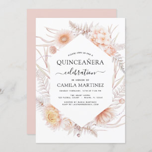 Boho Quinceañera Dusty Pink Floral 15th Birthday I Invitation