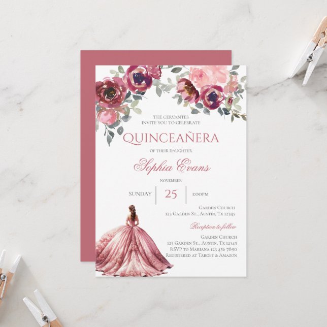 Boho Quinceanera Invitation (Front/Back In Situ)
