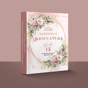 Boho Quinceañera Memory Album Rose Gold Floral  3 Ring Binder