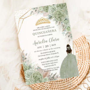 Boho Quinceanera Sage Green Floral Pampas Grass Invitation