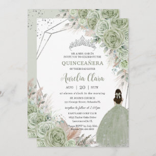 Boho Quinceañera Sage Green Floral Pampas Grass Invitation