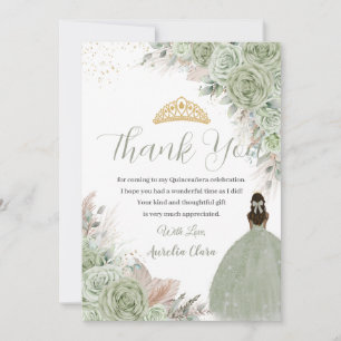 Boho Quinceanera Sage Green Floral Pampas Grass Thank You Card