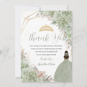 Boho Quinceanera Sage Green Floral Pampas Grass Thank You Card
