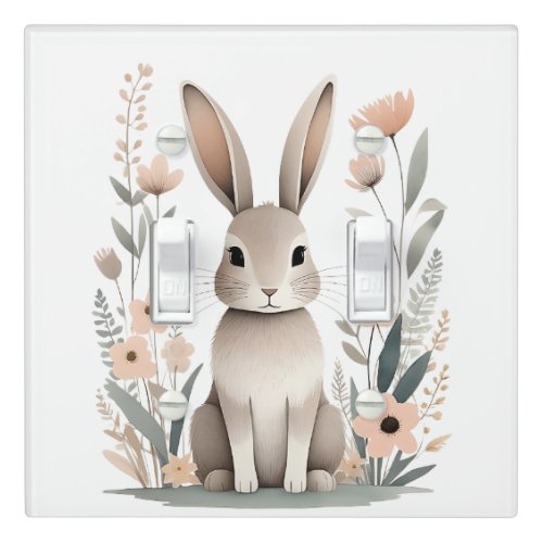 Boho Rabbit Flowers Nursery Kids Room Light Switch Cover