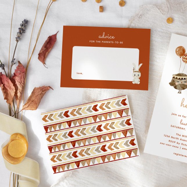 Boho Rabbit Navajo Baby Shower Parenting Advice Note Card (bohemian baby shower navajo pattern for a parent advice card)