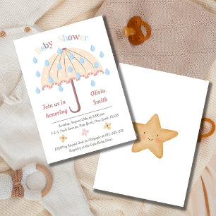 Boho Rain Umbrella Neutral Baby Shower Invitation