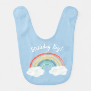 Boho Rainbow 1st Birthday Party Blue Boy Kids Baby Bib