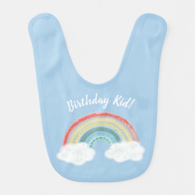 Boho Rainbow 1st Birthday Party Blue Boy Kids Baby Bib (Front)