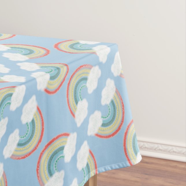 Boho Rainbow 1st Birthday Party Blue Boy Kids Tablecloth (In Situ)