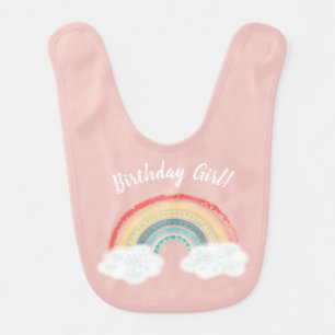 Boho Rainbow 1st Birthday Party Pink Girl Baby Bib