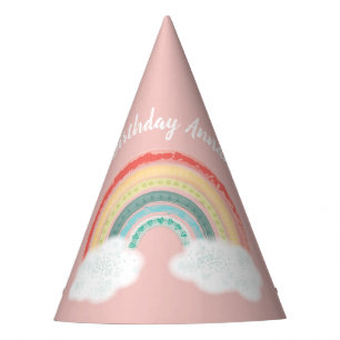 Boho Rainbow 1st Birthday Party Pink Girl Hat