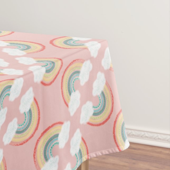 Boho Rainbow 1st Birthday Party Pink Girl Tablecloth (In Situ)
