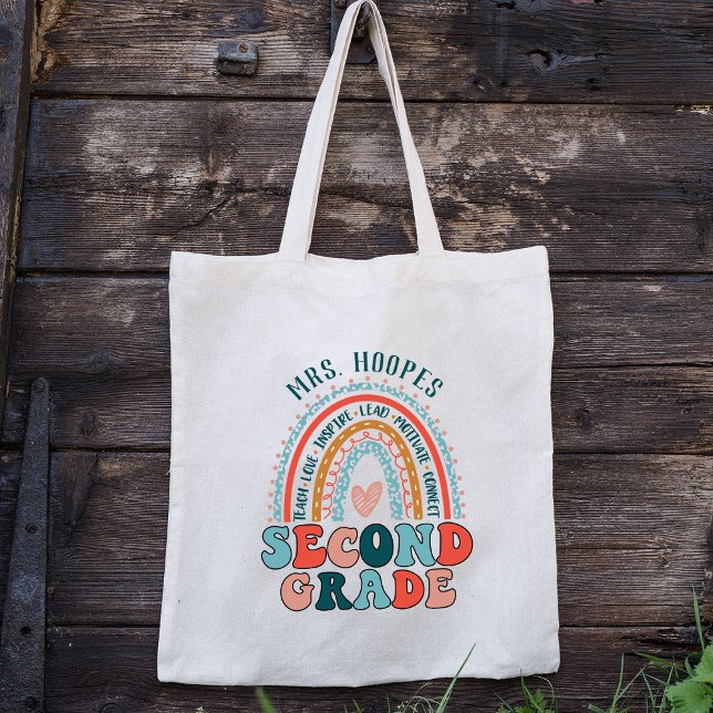 Boho Rainbow 2nd Grade Tribe Teacher Squad Custom Tote Bag (Creator Uploaded)