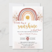 Boho Rainbow A Little Ray of Sunshine Baby Shower Invitation