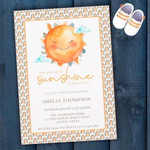 Boho Rainbow A Little Ray Of Sunshine Baby Shower Invitation