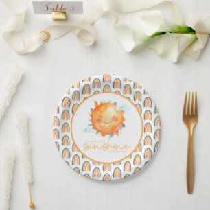 Boho Rainbow A Little Ray Of Sunshine Baby Shower Paper Plates