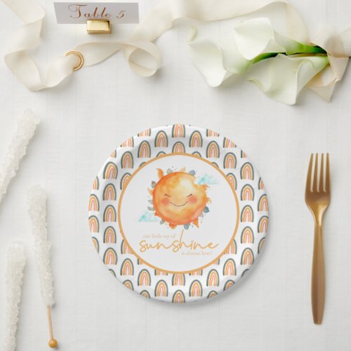 Boho Rainbow A Little Ray Of Sunshine Baby Shower Paper Plates