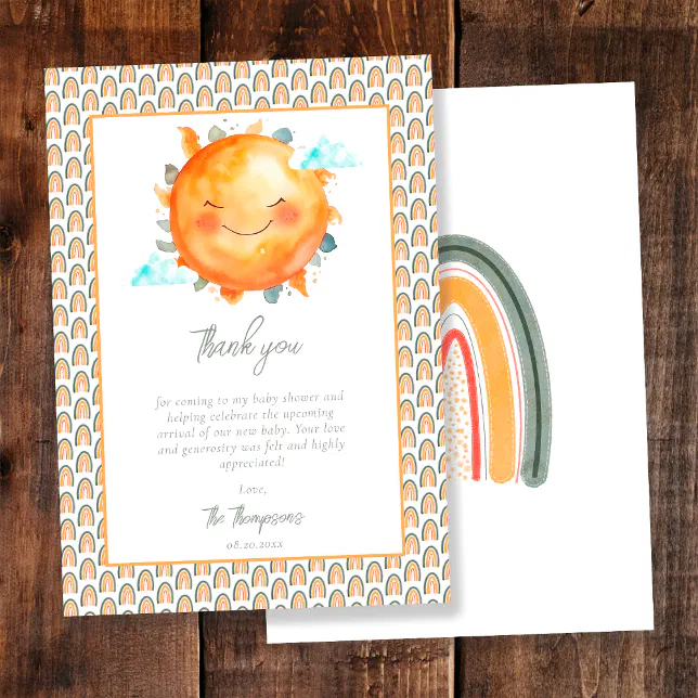 Boho Rainbow A Little Ray Of Sunshine Baby Shower Thank You Card | Zazzle