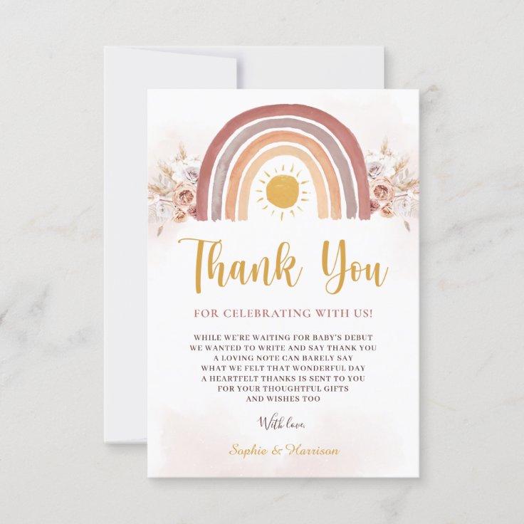 Boho Rainbow A Little Ray of Sunshine Thank You Card | Zazzle