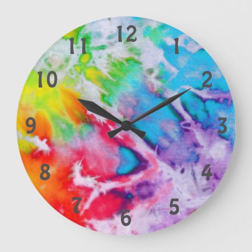 Boho Rainbow Abstract Watercolor Batik Tie Dye Art Large Clock