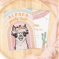 Boho Rainbow Alpaca Cactus Birthday Invitation