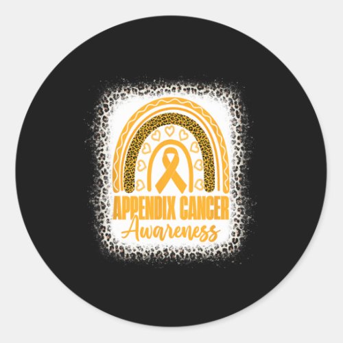 Boho Rainbow Amber Ribbon Leopard Appendix Cancer  Classic Round Sticker