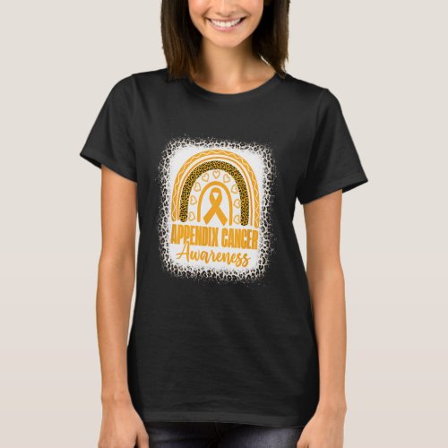 Boho Rainbow Amber Ribbon Leopard Appendix Cancer  T_Shirt