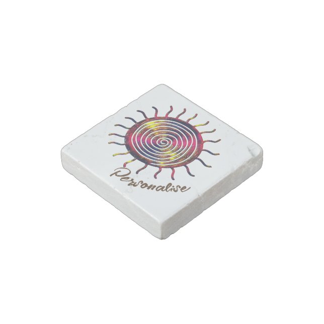 Boho Rainbow Ancient Spiral Sun White Amulet Stone Magnet (Angled)