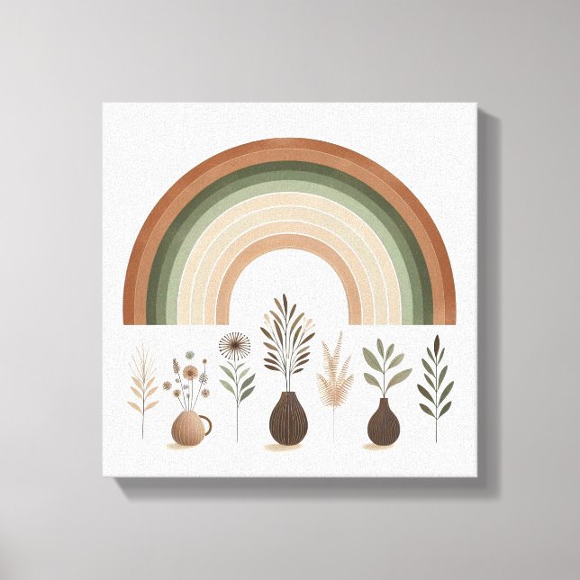 Boho Rainbow and Earthy Botanicals Canvas Print (Front)