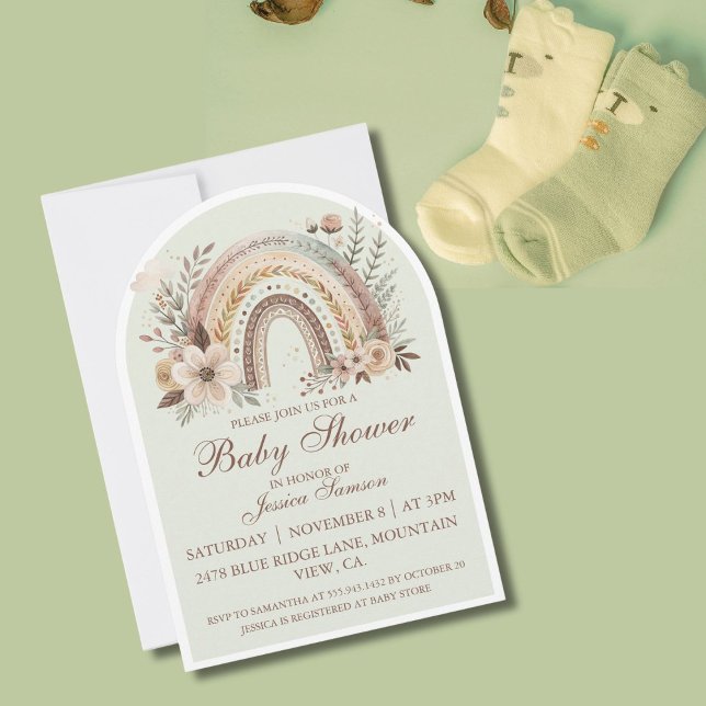 Boho Rainbow And Flowers Baby Shower Invitation (Creator Uploaded)