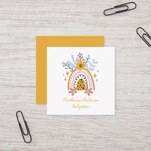 Boho Rainbow and Flowers Square Business Card